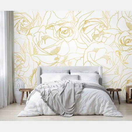 Fototapete goldene rosen linienzeichnung – Pixers®