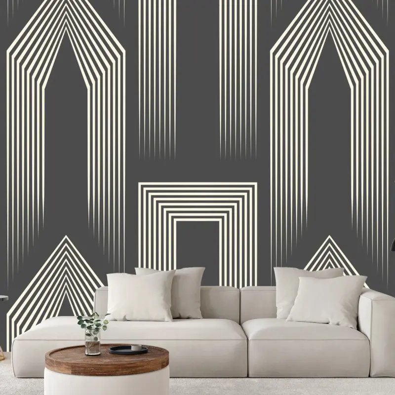 Fototapete geometrisches art-deco-muster in grau und beige