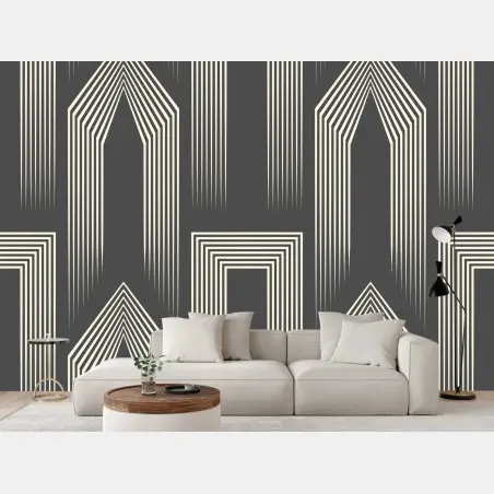 Fototapete geometrisches art-deco-muster in grau und beige – Pixers®