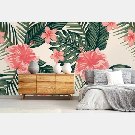 Fototapete tropisches hibiskusmuster – Pixers®