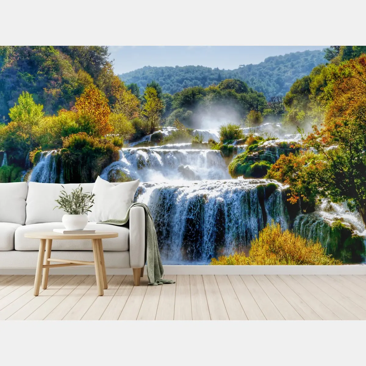 Fototapete stufenförmiger wasserfall im üppigen wald – Pixers®