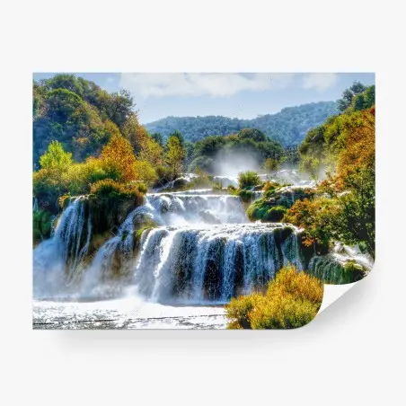 Fototapete stufenförmiger wasserfall im üppigen wald – Pixers®