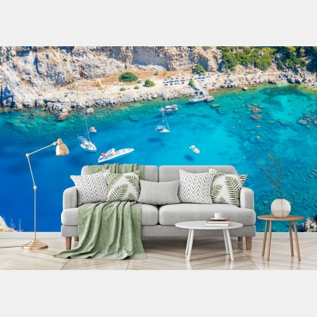 Fototapete luftaufnahme der Anthony Quinn Bucht, Rhodos – Pixers®
