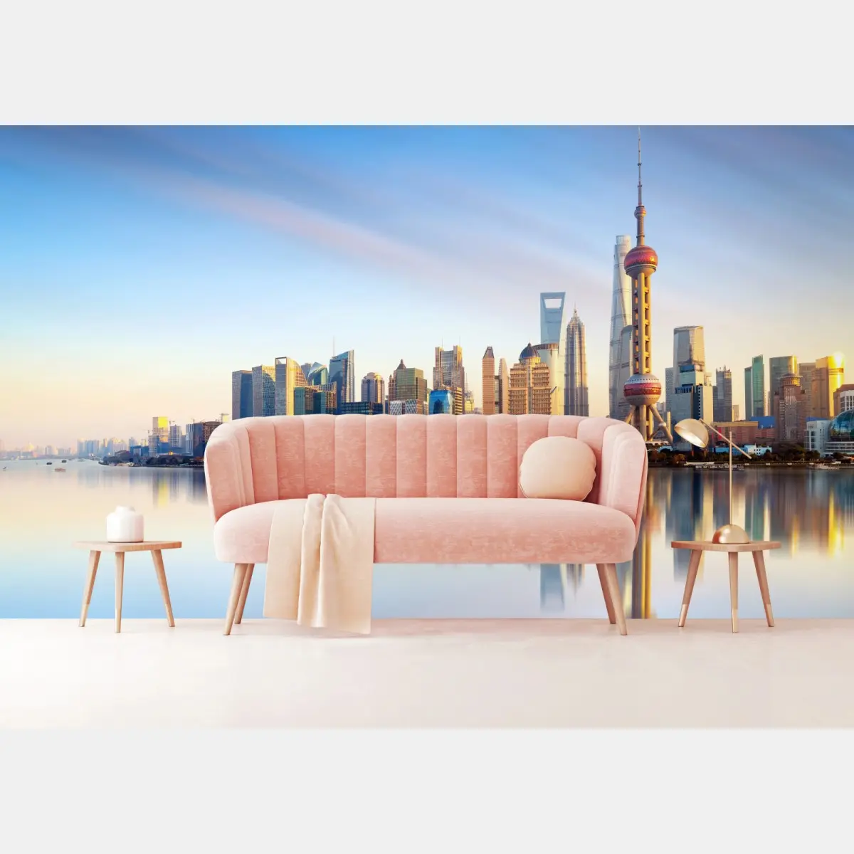 Fototapete Shanghai skyline spiegelung bei sonnenaufgang – Pixers®