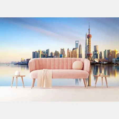 Fototapete Shanghai skyline spiegelung bei sonnenaufgang – Pixers®
