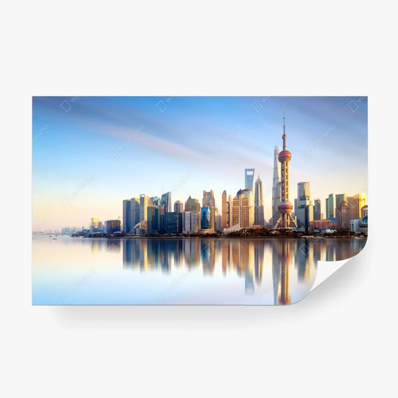 Fototapete Shanghai skyline spiegelung bei sonnenaufgang