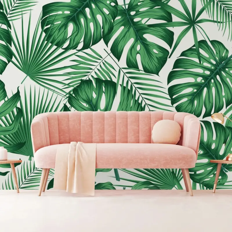 Fototapete tropisches monstera- und palmblättermuster