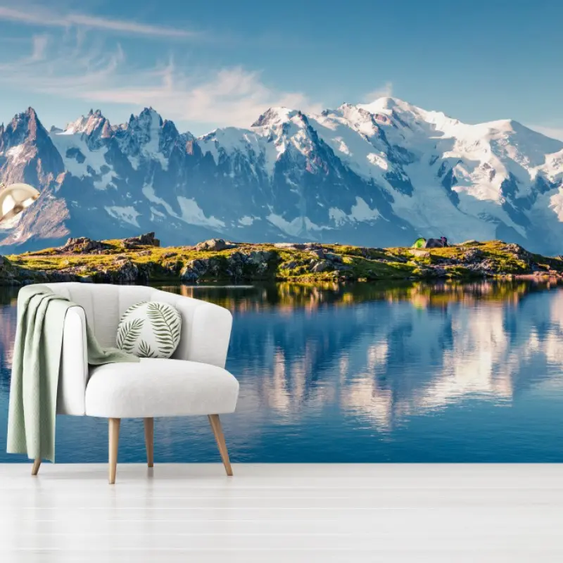 Fototapete panorama von Mont Blanc über dem Lac Blanc