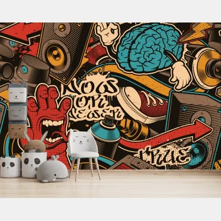 Fototapete urbanes graffiti pop-art collage – Pixers®