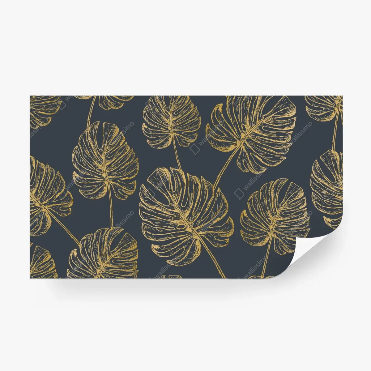 Fototapete goldene monstera-blätter auf dunklem hintergrund – Pixers®