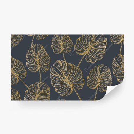 Fototapete goldene monstera-blätter auf dunklem hintergrund – Pixers®