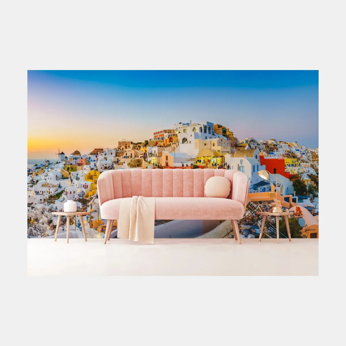 Fototapete sonnenuntergang über Santorini panoramaansicht – Pixers®