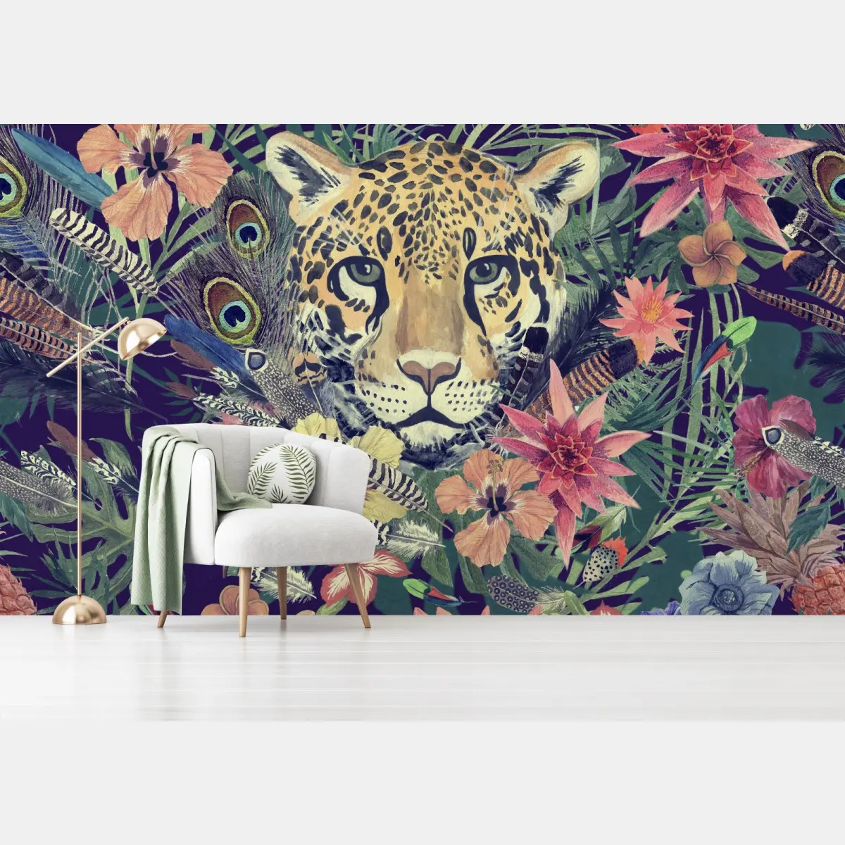 Fototapete vintage aquarell leopard im tropischen dschungel – Pixers®