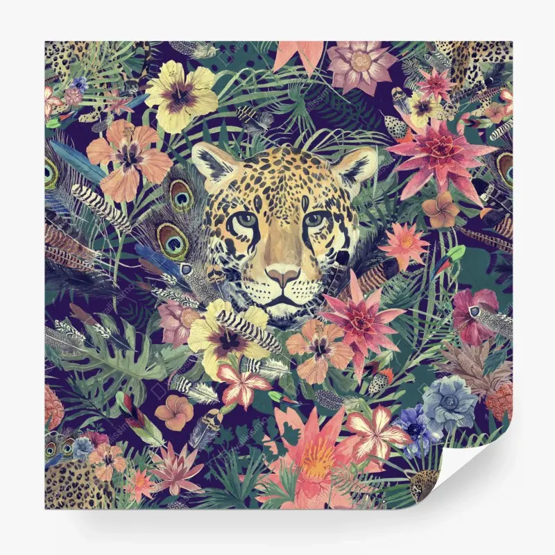 Fototapete vintage aquarell leopard im tropischen dschungel