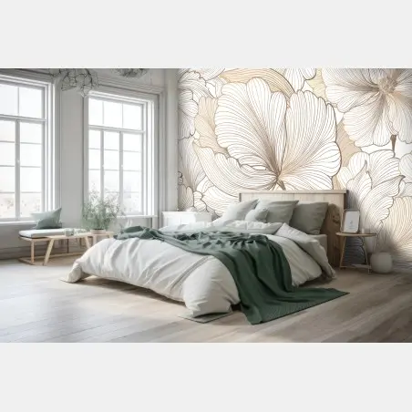 Fototapete zarte beige blumenillustration – Pixers®