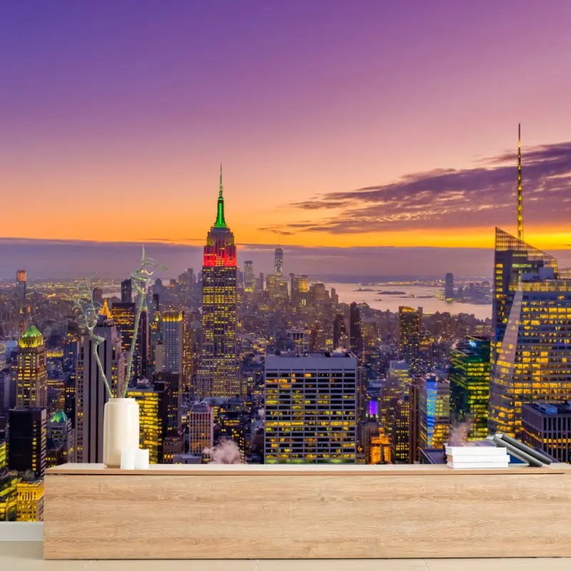 Fototapete lebendige New York skyline bei sonnenuntergang