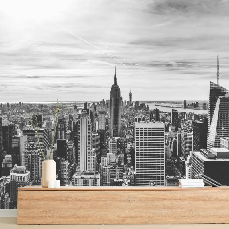 Fototapete panorama von New York in graustufen