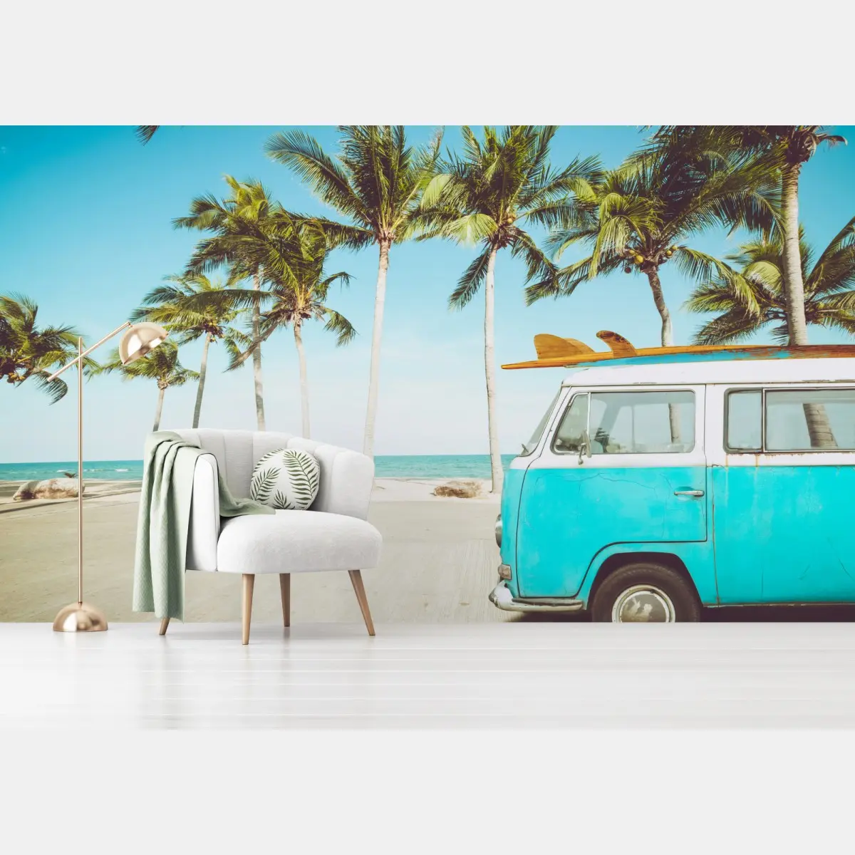 Fototapete vintage surfbus am tropischen strand – Pixers®