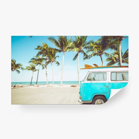 Fototapete vintage surfbus am tropischen strand – Pixers®