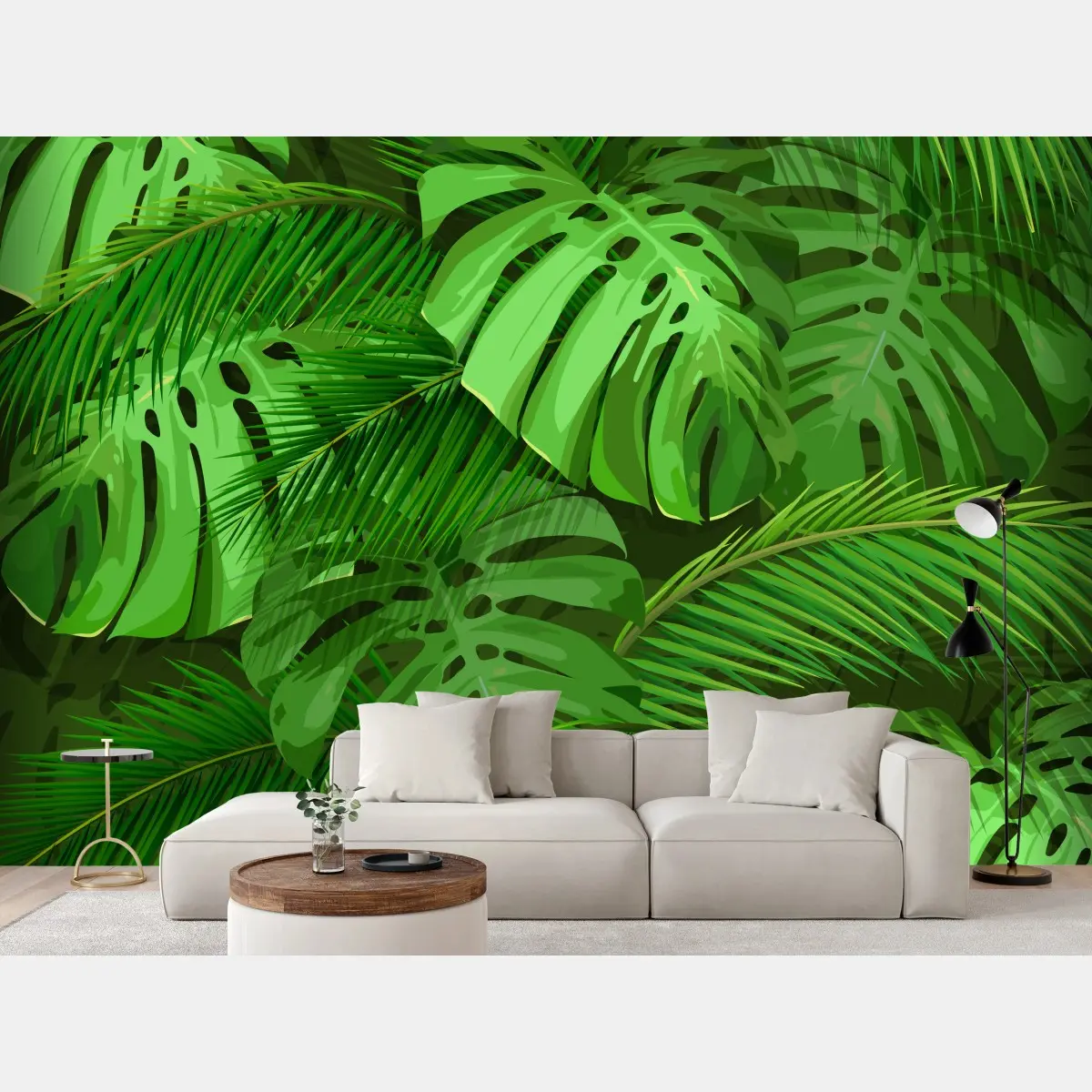 Fototapete üppige tropische monstera- und palmenblätter – Pixers®