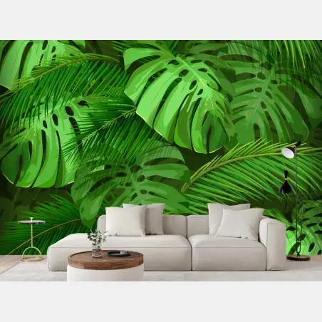 Fototapete üppige tropische monstera- und palmenblätter – Pixers®