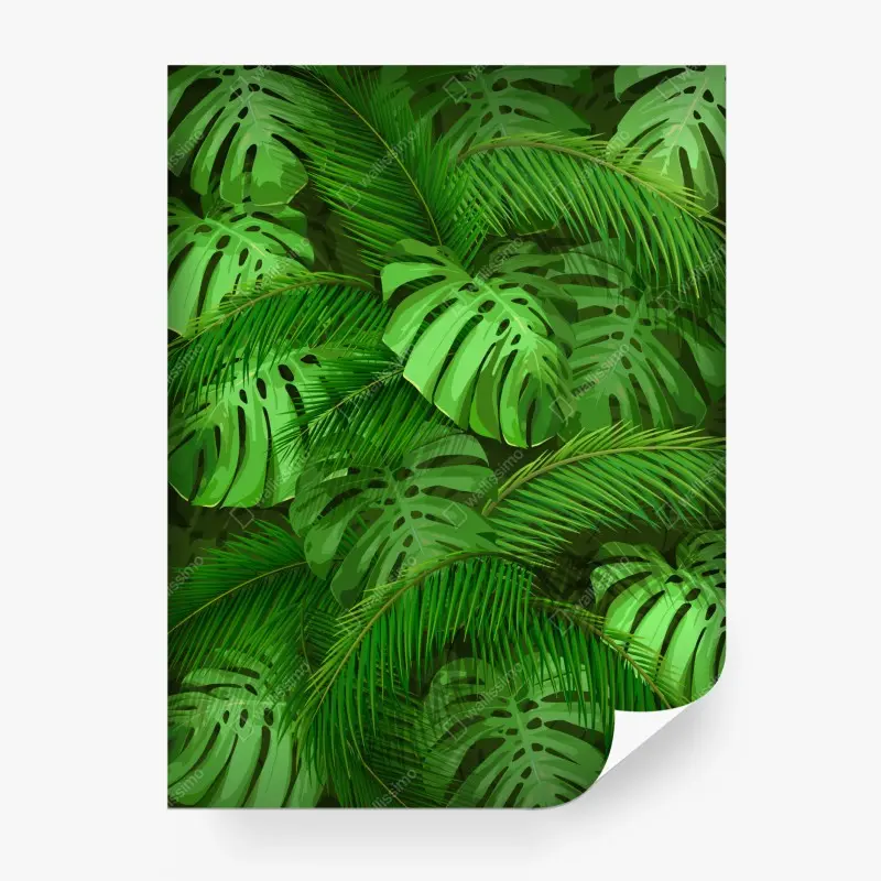 Fototapete üppige tropische monstera- und palmenblätter