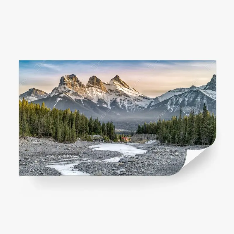 Fototapete majestätische berggipfel und kiefernwald