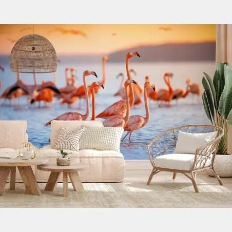 Fototapete rosa flamingos bei sonnenuntergang – Pixers®