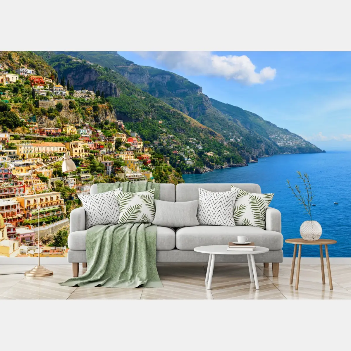 Fototapete bunte panoramaaufnahme eines küstenortes am hang – Pixers®