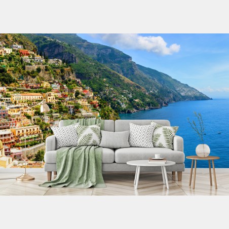 Fototapete bunte panoramaaufnahme eines küstenortes am hang – Pixers®