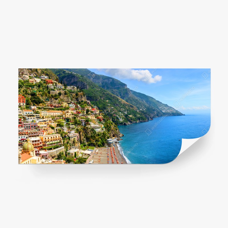 Fototapete bunte panoramaaufnahme eines küstenortes am hang