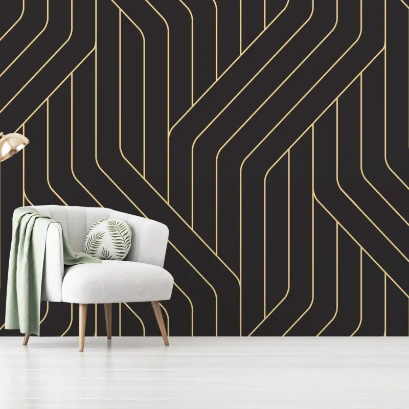 Fototapete geometrisches art deco muster in schwarz und gold