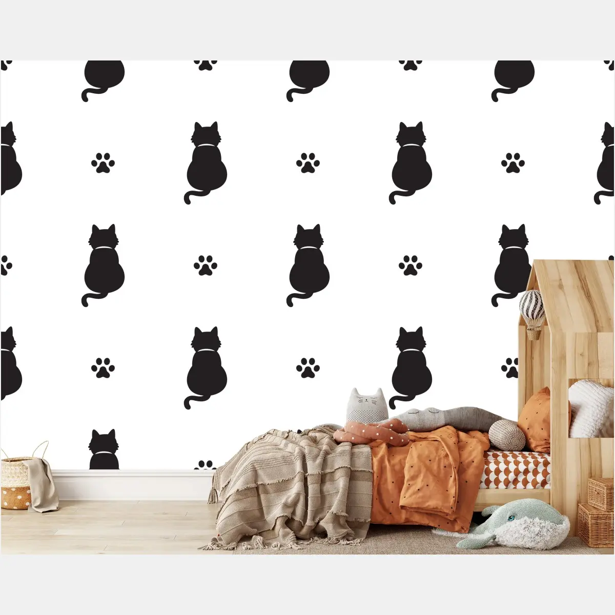 Fototapete muster mit schwarzen katzensilhouetten – Pixers®