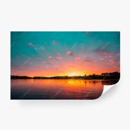 Fototapete türkisfarbener sonnenuntergang über ruhigem see – Pixers®