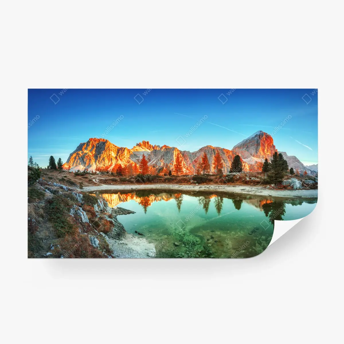 Fototapete alpiner sonnenaufgang über bergsee – Pixers®