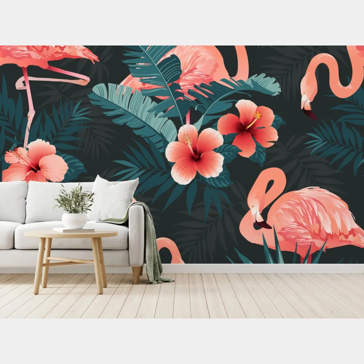 Fototapete tropisches muster mit rosa flamingos – Pixers®