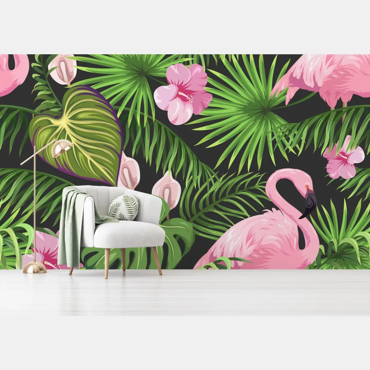 Fototapete rosa flamingo tropenmuster – Pixers®