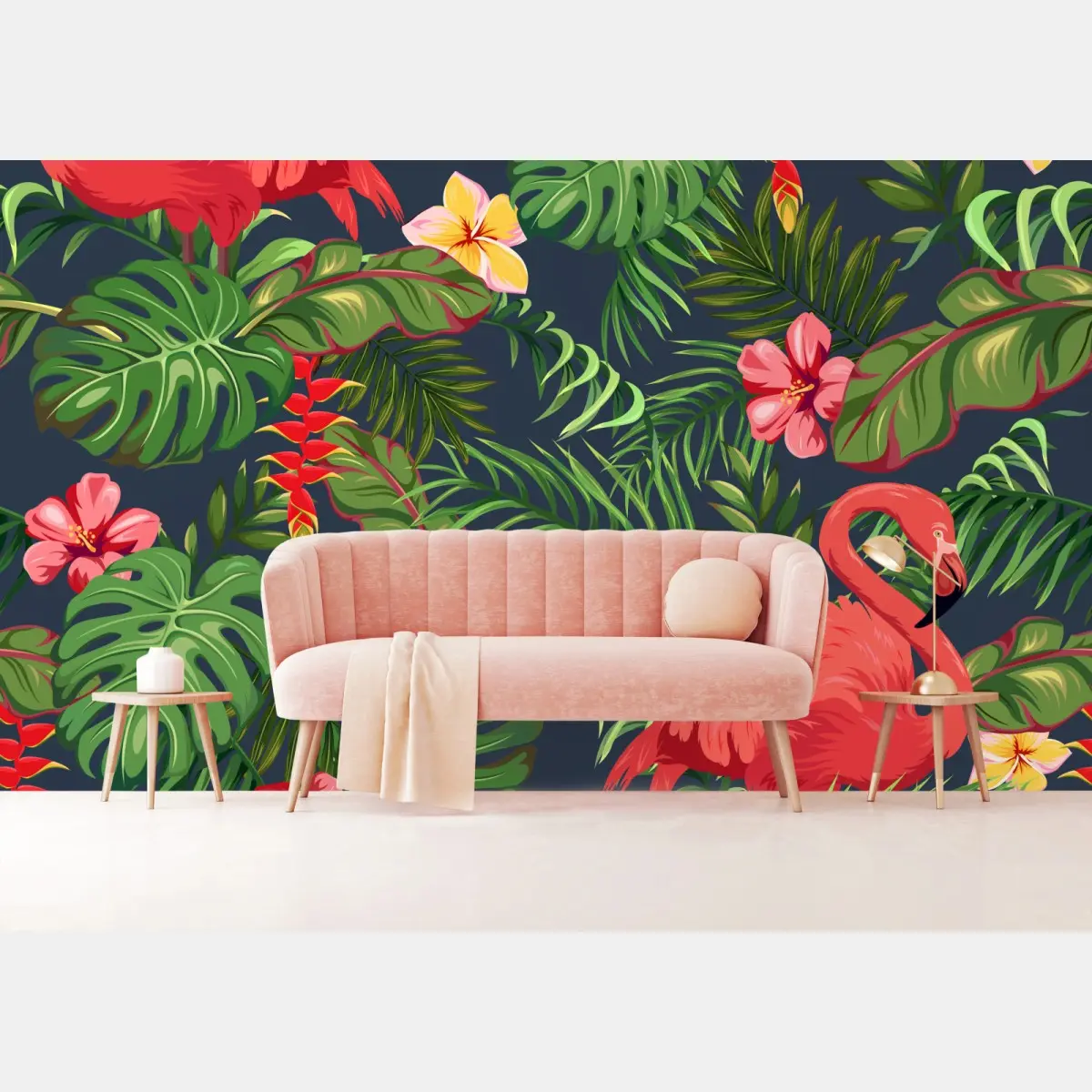 Fototapete tropisches flamingo botanisches design – Pixers®