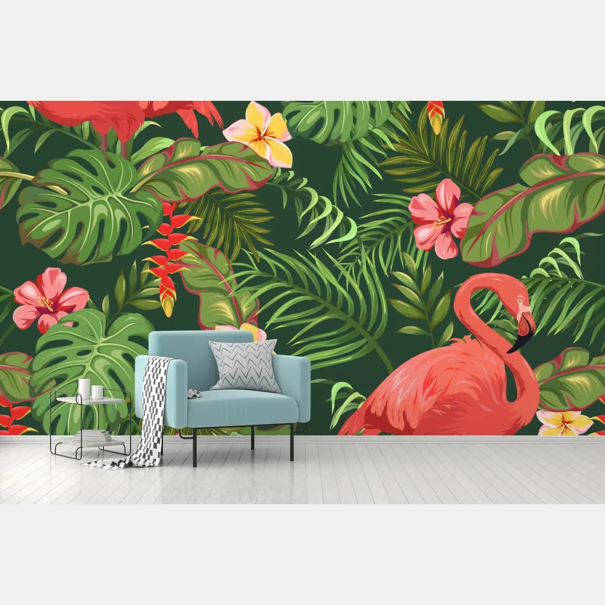 Fototapete tropisches flamingo-muster – Pixers®