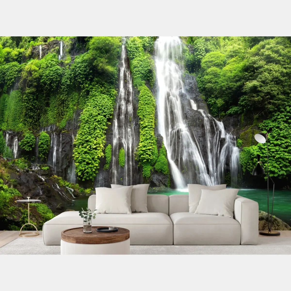 Fototapete ruhiger wasserfall im smaragdgrünen wald – Pixers®