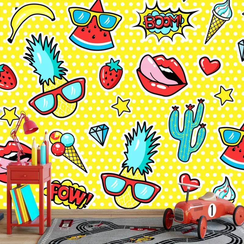 Fototapete buntes pop-art aufklebermuster