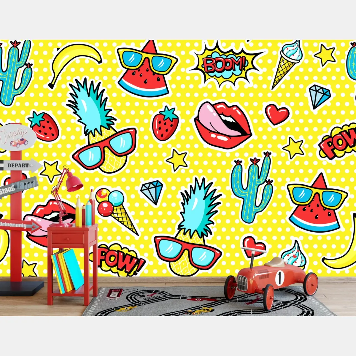 Fototapete buntes pop-art aufklebermuster – Pixers®