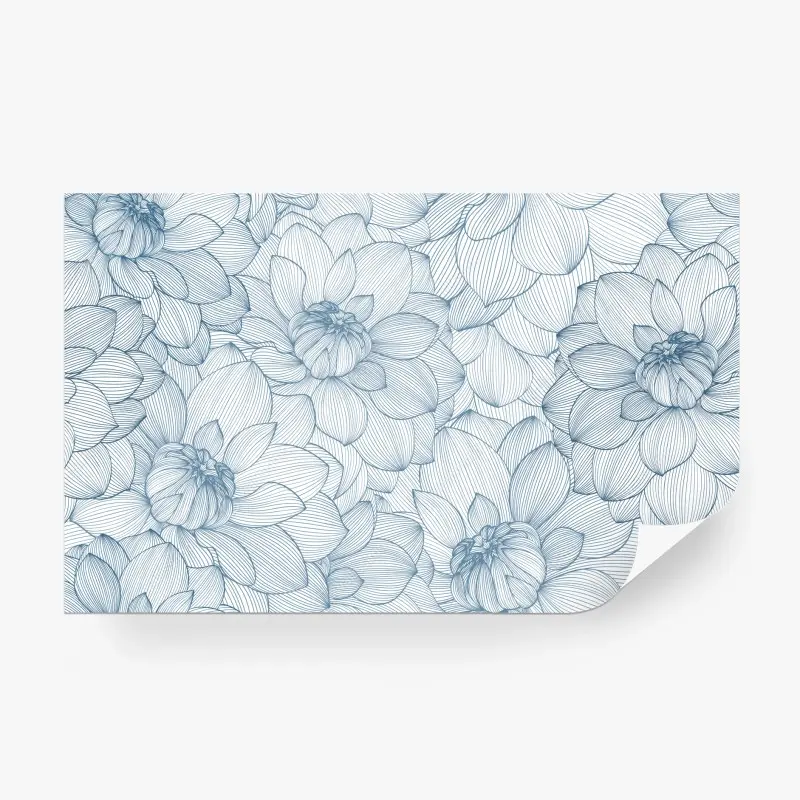 Fototapete zartes blaues blumenlinienmuster