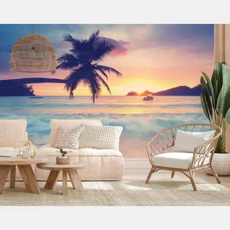 Fototapete tropischer pastellsonnenuntergang am meer – Pixers®