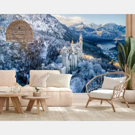 Fototapete winterliches schloss in verschneiten bergen – Pixers®