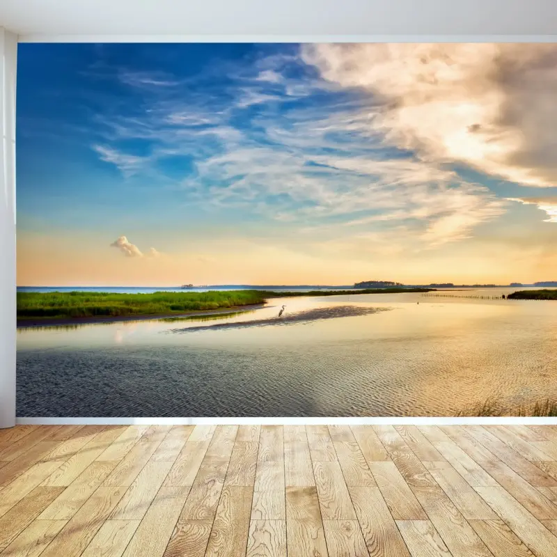 Fototapete graureiher in der Chesapeake-Bucht bei sonnenuntergang