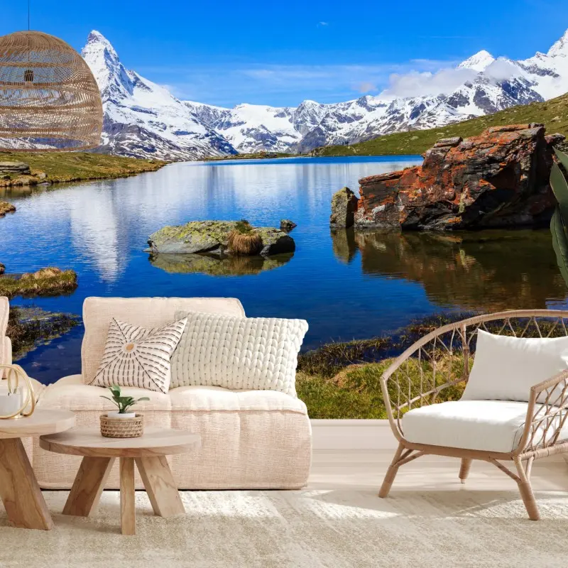 Fototapete ruhige spiegelung des Matterhorns am Stellisee, Zermatt