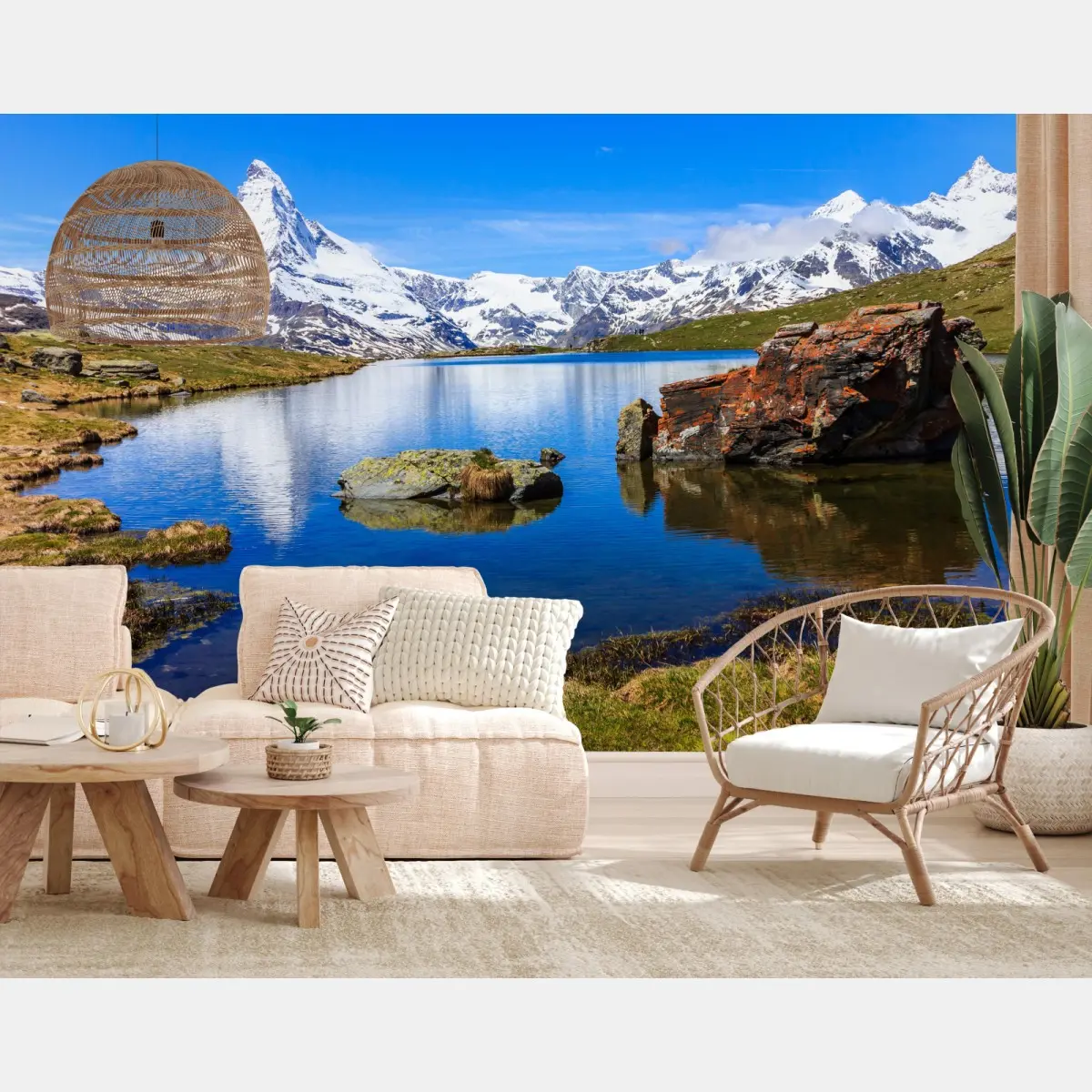 Fototapete ruhige spiegelung des Matterhorns am Stellisee, Zermatt – Pixers®