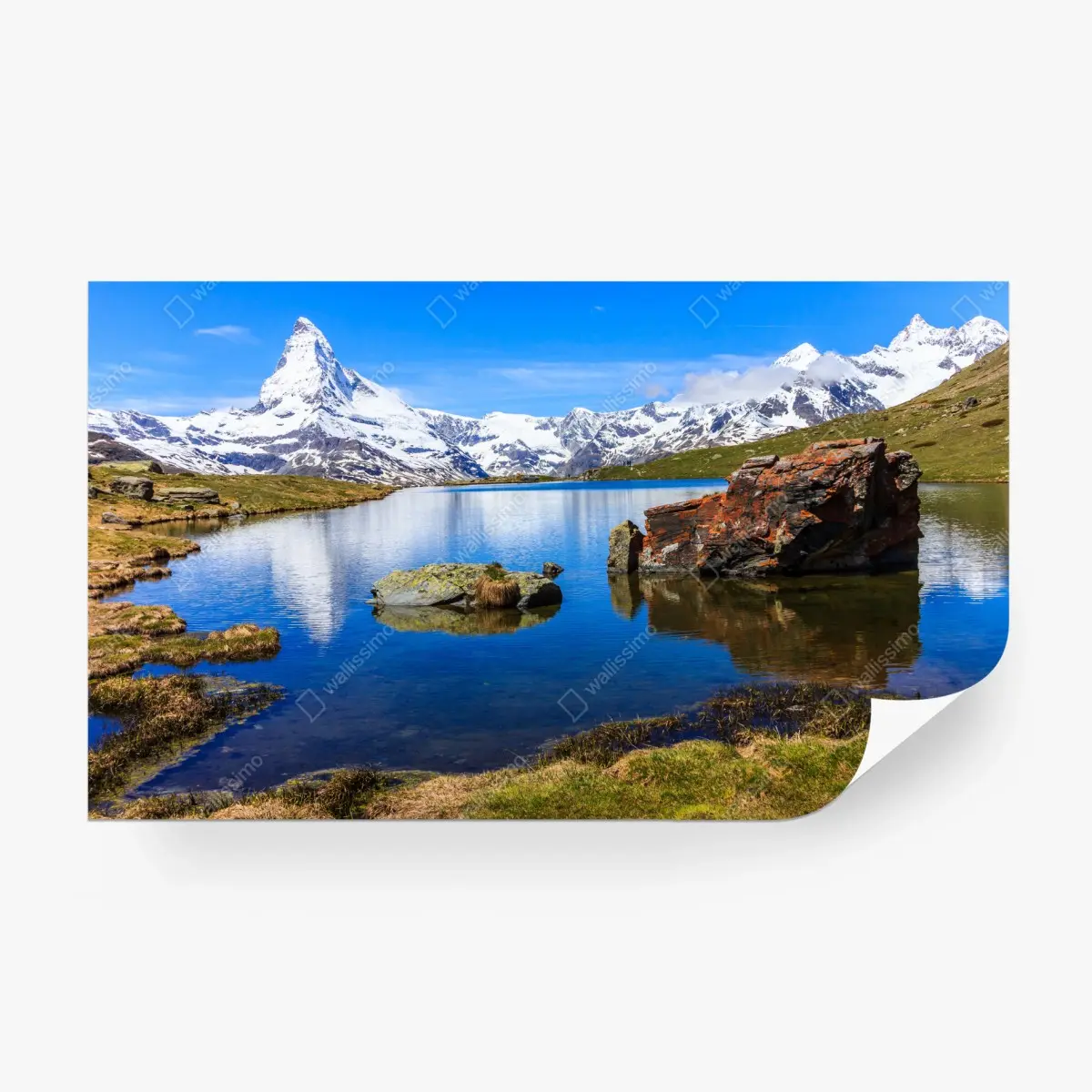 Fototapete ruhige spiegelung des Matterhorns am Stellisee, Zermatt – Pixers®