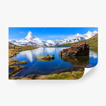 Fototapete ruhige spiegelung des Matterhorns am Stellisee, Zermatt – Pixers®